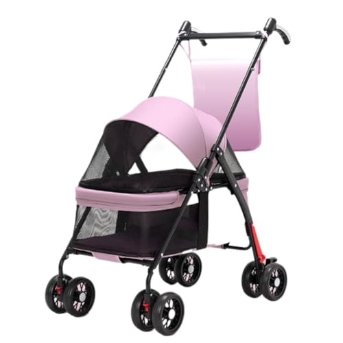 Hundewagen Haustierkatzen- Und Hundekinderwagen, Hunde- Und Katzen-Teddy-Kinderwagen, Kleiner Haustierkinderwagen, Leichter Hundekinderwagen Pet Stroller(Pink,C) von JHMYOB