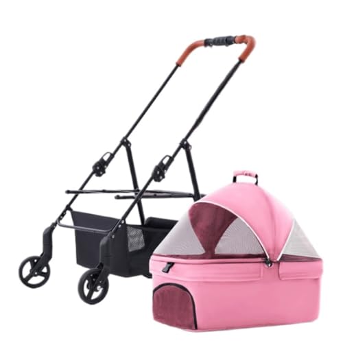 Hundewagen Kinderwagen for Haustiere, Kinderwagen for Hunde Und Katzen, Kinderwagen for Haustiere Im Freien, Leichter, Abnehmbarer, Faltbarer Kinderwagen Mit Einem Rad Pet Stroller(Pink) von JHMYOB