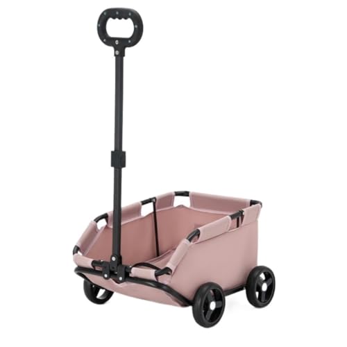 Hundewagen Kleiner Hunde-Haustier-Kinderwagen, Ausgeh-Trolley, Zusammenklappbarer Hunde-Walking-Transport, Teddy, Leichter Reise-Kinderwagen Pet Stroller(Pink) von JHMYOB