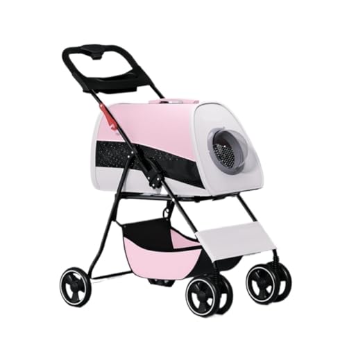 Hundewagen Kleiner Und Mittelgroßer Kinderwagen for Katzen Und Hunde, Leicht, Atmungsaktiv, Modisch Und Abnehmbar Pet Stroller(Pink) von JHMYOB