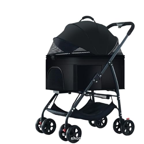 Hundewagen Leichter, Faltbarer Und Abnehmbarer Haustierwagen for Spazierengehen Mit Babys, Mittelgroßen Und Kleinen Hunden Und Katzen Beim Ausgehen Pet Stroller(Black) von JHMYOB