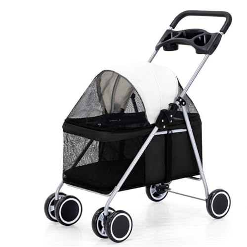 Hundewagen Leichter Faltbarer Kinderwagen for Hunde Und Katzen, Kleiner Outdoor-Kinderwagen for Hunde Und Katzen, Allrad-Kinderwagen Pet Stroller(Black) von JHMYOB