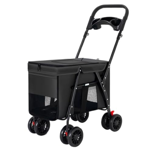 Hundewagen Multifunktionaler Haustier-Kinderwagen for Mittelgroße Und Große Hunde, Outdoor-Reise-Hundewagen, Tragbar Und Faltbar Pet Stroller(Black) von JHMYOB