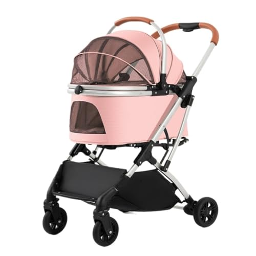 Hundewagen Multifunktionaler Haustier-Kinderwagen for Outdoor-Reisen, Großer Hunde-Kinderwagen, Tragbarer Faltbarer Haustier-Kinderwagen for Hunde Pet Stroller(Pink) von JHMYOB