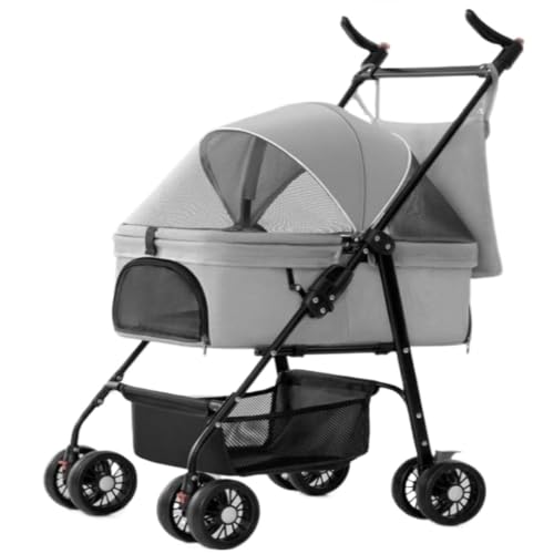 Hundewagen Tier Kinderwagen Haustier Kinderwagen Hund Katze Teddy Kinderwagen Haustier Hund Kinderwagen Leichter Abnehmbarer Käfig Falten Pet Stroller(G,B) von JHMYOB