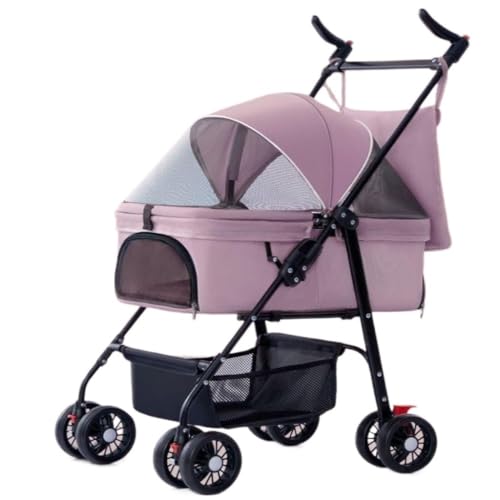 Hundewagen Tier Kinderwagen Haustier Kinderwagen Hund Katze Teddy Kinderwagen Haustier Hund Kinderwagen Leichter Abnehmbarer Käfig Falten Pet Stroller(Pink,B) von JHMYOB