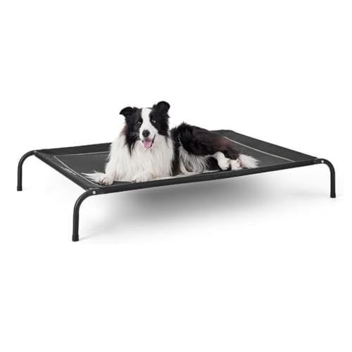 JHMYOB Haustierbett Erhöhtes schwarzes Haustier-Hundebett im Freien, wasserdichtes, faltbares, abnehmbares Drahtrahmen-Haustier-Hundebett Waschbares Haustierbett(Black,49 * 31.5 * 8in) von JHMYOB