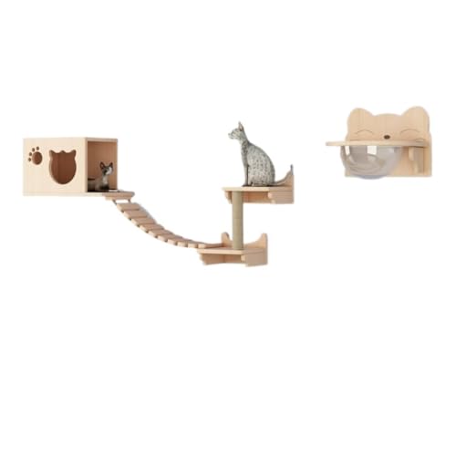 JHMYOB Katzen Kletterwand Katzen-Klettergerüst-Kombination aus massivem Holz, wandmontiertes Katzennest und Katzensprungplattform, die keinen Platz einnimmt Klettergerüst Für Katzen(C) von JHMYOB