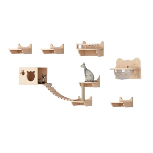 JHMYOB Katzen Kletterwand Katzen-Klettergerüst-Kombination aus massivem Holz, wandmontiertes Katzennest und Katzensprungplattform, die keinen Platz einnimmt Klettergerüst Für Katzen(J) von JHMYOB