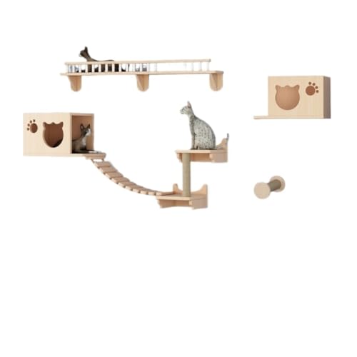 JHMYOB Katzen Kletterwand Katzen-Klettergerüst-Kombination aus massivem Holz, wandmontiertes Katzennest und Katzensprungplattform, die keinen Platz einnimmt Klettergerüst Für Katzen(K) von JHMYOB