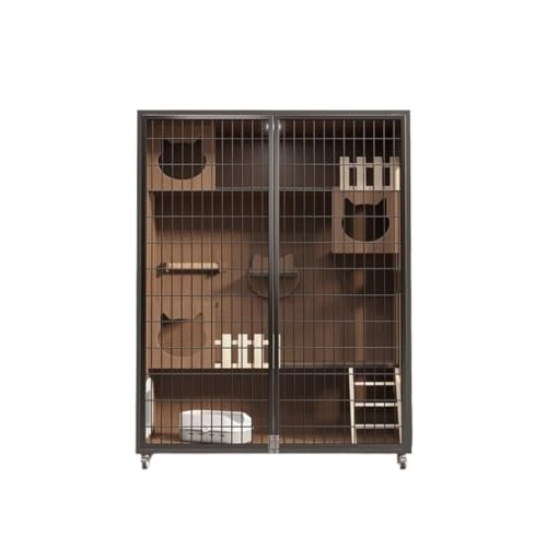 JHMYOB Katzenhaus Atmungsaktive Mesh-Katzenvilla aus massivem Holz, Katzenkäfig, Zuhause, Innenbereich, doppelschichtiger Katzenschrank, Katzenzimmer, Katzennest Katzenhaus Indoor(150 * 120 * 60cm) von JHMYOB