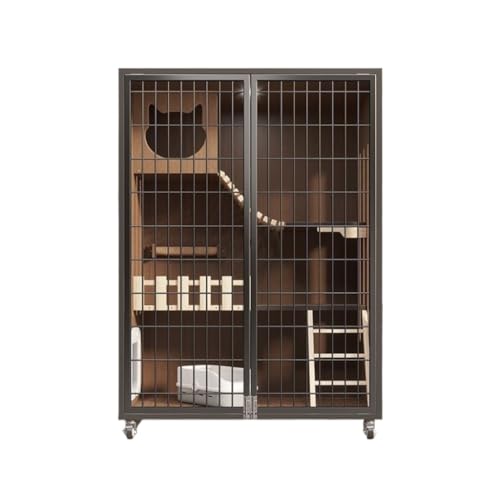 JHMYOB Katzenhaus Atmungsaktive Mesh-Katzenvilla aus massivem Holz, Katzenkäfig, Zuhause, Innenbereich, doppelschichtiger Katzenschrank, Katzenzimmer, Katzennest Katzenhaus Indoor(A: 120 * 90 * 60cm) von JHMYOB