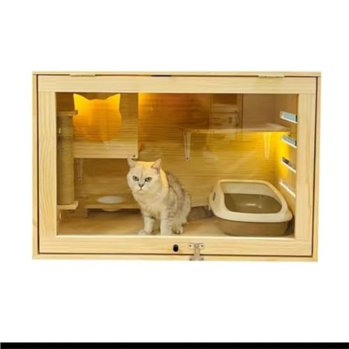 JHMYOB Katzenhaus Katzenhaus Villa Massivholz Luxus Katzennest Käfig Vitrine Zuchtkäfig Integrierter Haustierkäfig Katzenkäfig Katzenhaus Indoor(B 60X90X60cm) von JHMYOB