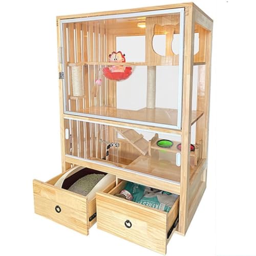 JHMYOB Katzenhaus Katzenkäfig Dreistöckige Katzenvilla aus Massivholz Katzenhaus Katzenzucht Super Familienwohnung Mit Toilettenpumpe Katzenhaus Indoor(M1) von JHMYOB