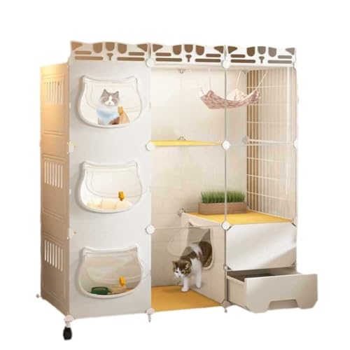 JHMYOB Katzenhaus Katzenkäfig Haushalt Innen Katzennest Katzentoilette Katzenschrank Katzenhaus Katzenvilla Dreistöckiger leerer Katzenkäfig Katzenhaus Indoor(B) von JHMYOB