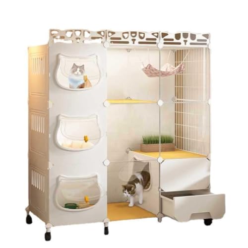 JHMYOB Katzenhaus Katzenkäfig Haushalt Innen Katzennest Katzentoilette Katzenzaun Katzenschrank Katzenhaus Katzenvilla Dreistöckiger leerer Katzenkäfig Katzenhaus Indoor(10) von JHMYOB