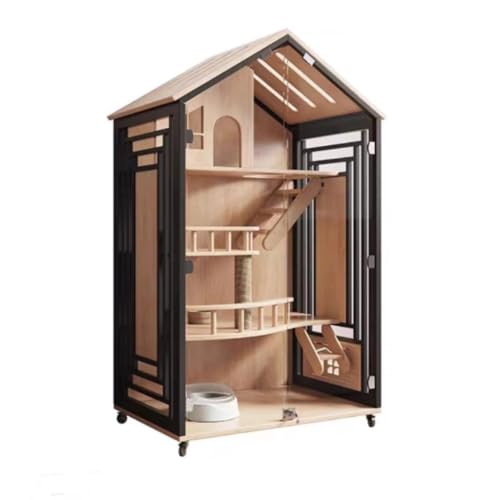 JHMYOB Katzenhaus Katzenvilla aus Holz, luxuriöser Katzenschrank, Massivholz, extra großer Platz, Katzenhaus mit Toilette, Katzenhaus Katzenhaus Indoor(95 * 60 * 160cm) von JHMYOB