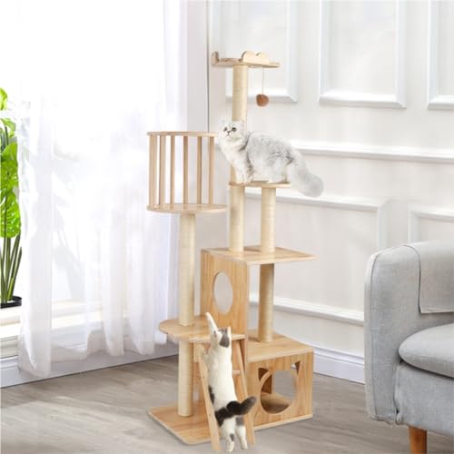 Katzen Kletterwand Massivholz-Katzenklettergerüst, großes Katzennest-Sprungplattformgestell, Haustier-Holzkatzenkratzbaumspielzeug Klettergerüst Für Katzen von JHMYOB