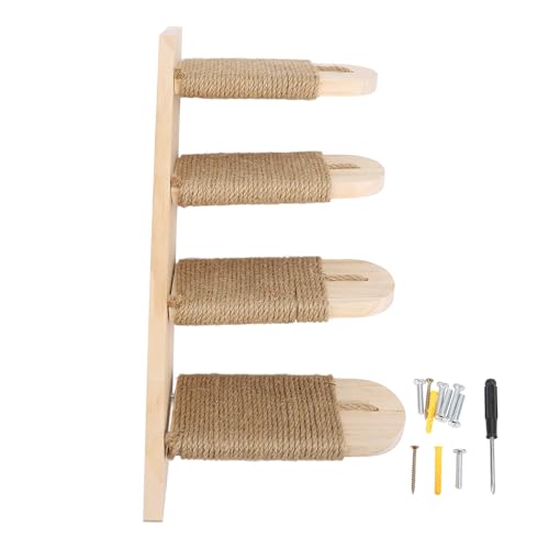 JHS-TECH Katze Wandregale, Katze kletternde Wand mit Jute kratzend Wand montierter hölzerner Kratzbaum für Hauskatzen Barsch Plattform spielend kletterndes Zubehör (4 Schichten) von JHS-TECH