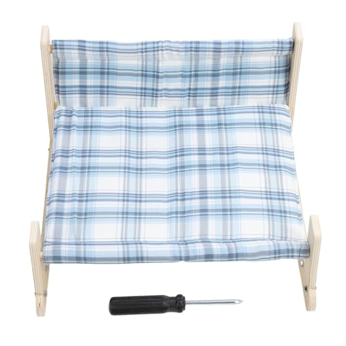 JHS-TECH Katzenhängematte, abnehmbares, erhöhtes Katzenbett aus Holz mit Tartan-Karomuster, bequemer, atmungsaktiver, waschbarer Katzenstuhl für Kätzchen, Welpen, Kaninchen, Hasen und von JHS-TECH