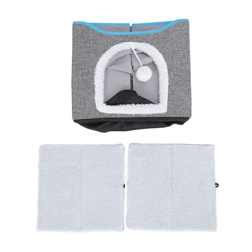 JHS-TECH Katzenhaus, Faltbare 2-lagige Katzenbetthöhle mit flauschigem Ball zum Aufhängen und Kratzunterlage, weiches, multifunktionales, zusammenklappbares Katzenversteck für mehrere (Dark Gray) von JHS-TECH