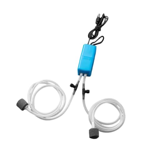 JHS-TECH Luftpumpe Aquarium, tragbare USB-Aquarium-Luftpumpe mit doppeltem ss und Luftstein, leiser Mini-Aquarium-Bubbler für Home-Office-Aquarium-Sauerstoff (Blau) von JHS-TECH