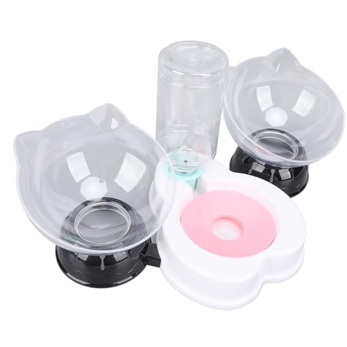 Katzenfutter und Wasserschüssel Set, 15 ° geneigte 3-in-1-Katzenschalen mit automatischer Wasserspender Plastikkatze Futter und Wasserspender Set für kleine Hunde Katzen Kaninchen (Style One) von JHS-TECH