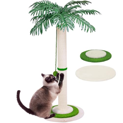 JHTOPJH Kratzbaum für Katzen, 96,5 cm hoch, mit Sisalseil für Indoor-Katzen, Erwachsene und Kätzchen, niedlicher Kratzbaum mit baumelnden Bällen von JHTOPJH