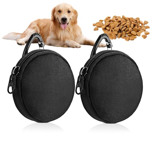 JHXhhthongtong 2 Stücke Leckerlibeutel für Hunde Pet Walking Bag für Hund und Katze Klein Futterbeutel Hundetraining Schwarz Snackbeutel Hund mit Karabiner Taschenformat, Waschbar, Wiederverwendbar von JHXhhthongtong