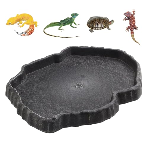 Reptilien-Wasserschale, Reptilien-Futterstation Terrarium Feeder Harz Langlebige Futternapf Felsdekor Reptile Rock Food Dish Reptilien-Steinfutter- und Wasserschale für Schildkröte, Eidechse von JHXhhthongtong