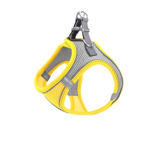 Reflektierendes Hundegeschirr und Leine Set, Atmungsaktives Mesh-Material, Verstellbar mit Sicherheitsschnalle, für Kleine Hunde und Katzen, 150cm Leine (Grey Yellow, L) von JHzood