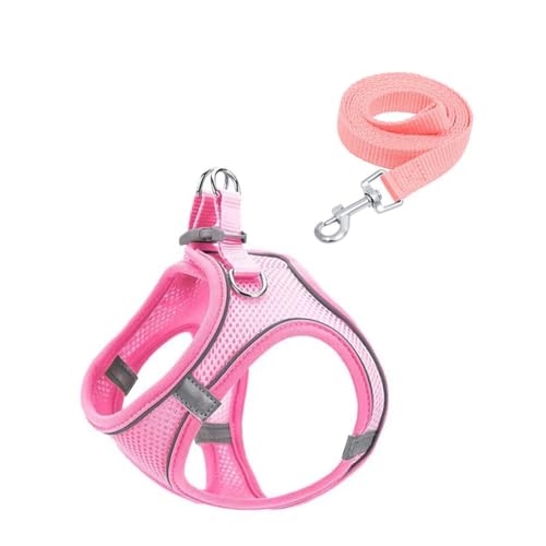 Reflektierendes Hundegeschirr und Leine Set, Atmungsaktives Mesh-Material, Verstellbar mit Sicherheitsschnalle, für Kleine Hunde und Katzen, 150cm Leine (pink, L) von JHzood