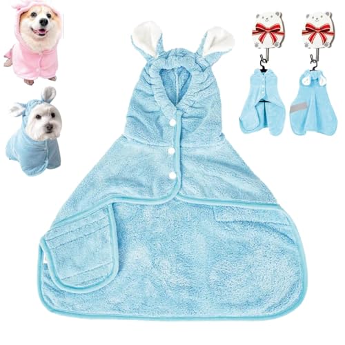 Bademantel Hund Mit Beinen Dry Up, Hundebademantel Kleine Hunde, Hund Pyjamas, Hundebademantel Mittelgroße Hunde Mit Kapuze, Bademantel Hund Groß Mit Klettverschluss (Blau,XL) von JIABAOZ