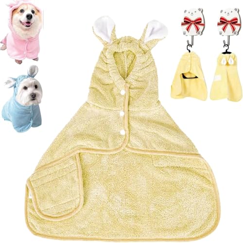 Bademantel Hund Mit Beinen Dry Up, Hundebademantel Kleine Hunde, Hund Pyjamas, Hundebademantel Mittelgroße Hunde Mit Kapuze, Bademantel Hund Groß Mit Klettverschluss (Gelb,XS) von JIABAOZ