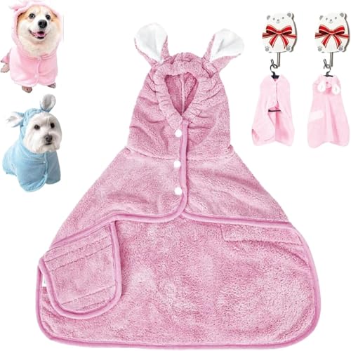 Bademantel Hund Mit Beinen Dry Up, Hundebademantel Kleine Hunde, Hund Pyjamas, Hundebademantel Mittelgroße Hunde Mit Kapuze, Bademantel Hund Groß Mit Klettverschluss (Rosa,L) von JIABAOZ