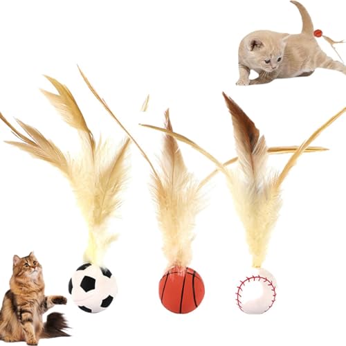 JIABAOZ Cat Buncing Ball, Interaktives Federballspielzeug für Katzen, Katzenspielzeug mit Federbällen, Hüpfball mit Federn für Katzen, Weiches Hüpfbälle mit Feder für Katzen (3A) von JIABAOZ