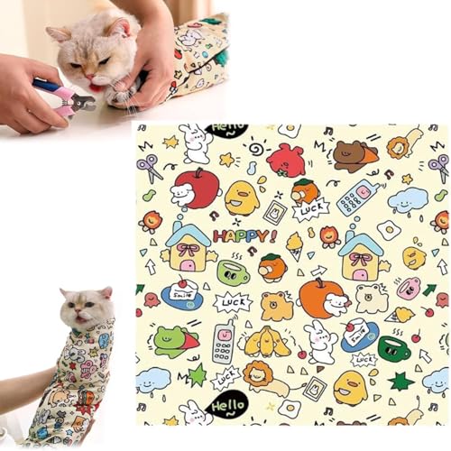 JIABAOZ Cat Wrap for Grooming, Self-Adherent Soft Cat Blanket to Wrap, Anti Scratch Adjustable Cat Grooming Bag, Multifunctional Pet Tool (L(55 * 55CM),A) von JIABAOZ