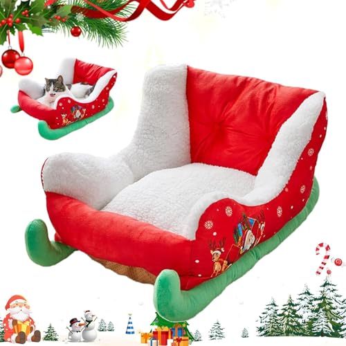 JIABAOZ Christmas Dog Bed Sleigh Christmas Cat Bed Pet Sleigh Beds Christmas Pet Bed Christmas Dog Cat Bed Large Plush Cozy Cats Dogs Bed von JIABAOZ