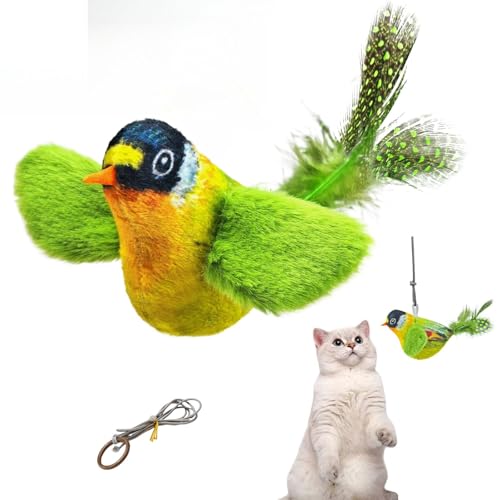 JIABAOZ Flapping Bird Cat Toys, Interactive Flying Bird Cat Toys for Indoor Cats, Flying Bird Cat Toy, Touch Activated Can Be Hung Interactive Cat Exercise Toys (Green) von JIABAOZ