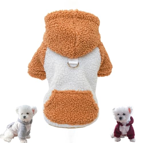 JIABAOZ Hundewintermäntel Hundejacken mit Kapuze Hundemantel Warmer Hoodie Fleece Welpenmantel Winddichte Wintermäntel für Kleine Hunde (L,Caramel) von JIABAOZ