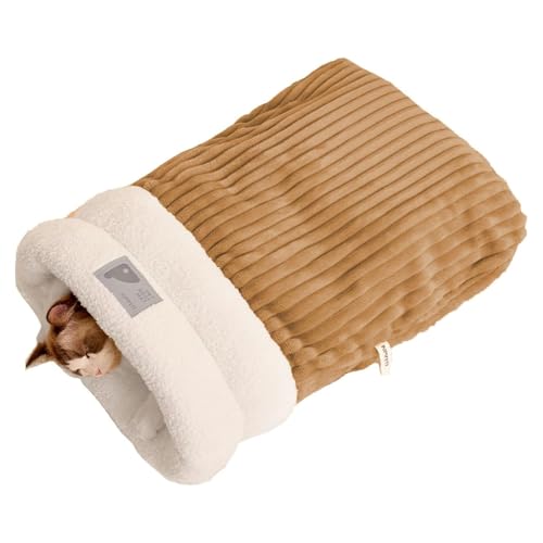 JIABAOZ Katzenschlafsack, Katzen-Winterschlafsack, Katzenschlafsack Flauschig, Halbgeschlossene Schlafmatte für Haustiere, Große katzenschlafsack Waschbar (L,Brown) von JIABAOZ