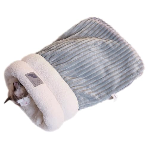 JIABAOZ Katzenschlafsack, Katzen-Winterschlafsack, Katzenschlafsack Flauschig, Halbgeschlossene Schlafmatte für Haustiere, Große katzenschlafsack Waschbar (L,Grey) von JIABAOZ