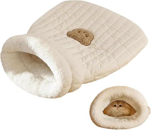 JIABAOZ Katzenschlafsack, Katzenschlafsack Flauschig, Halbgeschlossene Schlafmatte für Haustiere, Katzen-Winterschlafsack, Große katzenschlafsack Waschbar (L,White) von JIABAOZ