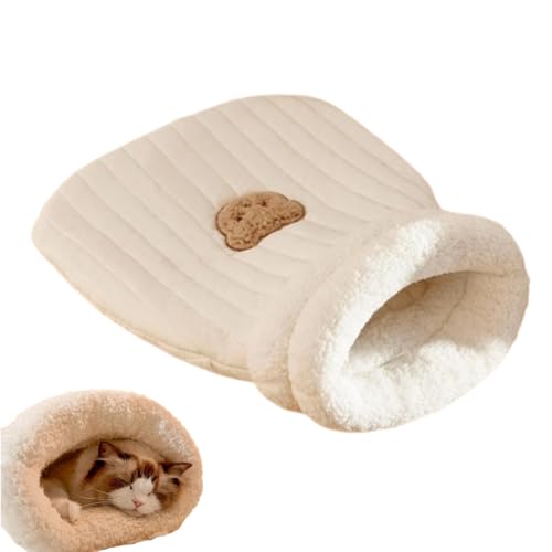 JIABAOZ Katzenschlafsack Flauschig，Katzenschlafsack Waschbar，Katzenschlafsack PlüSch，Katzenschlafsack HöHle，Cat Sleeping Bag Warm Pet Bed Für Katzen Und Kleine Haustiere (L,White) von JIABAOZ