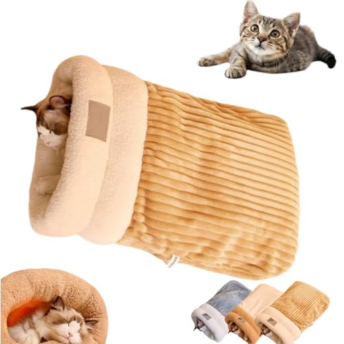 JIABAOZ Wickel-Kuschelsack für Haustiere, Katzenschlafsack for Hauskatzen, Katzenschlafsack, Winterschlafsack für Katzen, Soft Cozy Cute Cat Sleeping Bag for Indoor Cats (L,Braun) von JIABAOZ