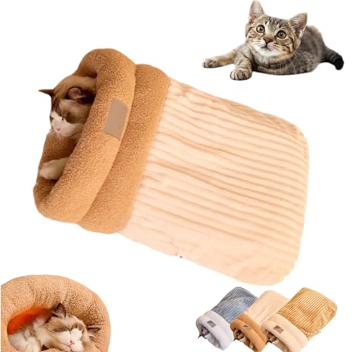 JIABAOZ Wickel-Kuschelsack für Haustiere, Katzenschlafsack for Hauskatzen, Katzenschlafsack, Winterschlafsack für Katzen, Soft Cozy Cute Cat Sleeping Bag for Indoor Cats (L,cremefarben) von JIABAOZ