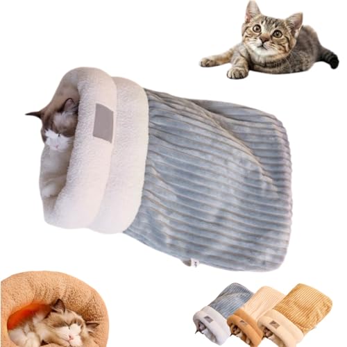 JIABAOZ Wickel-Kuschelsack für Haustiere, Katzenschlafsack for Hauskatzen, Katzenschlafsack, Winterschlafsack für Katzen, Soft Cozy Cute Cat Sleeping Bag for Indoor Cats (L,graublau) von JIABAOZ