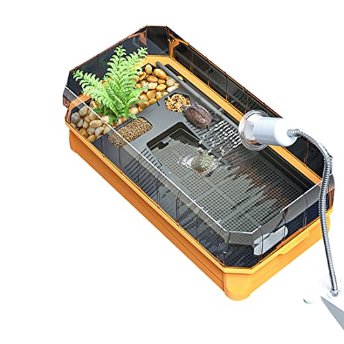 Schildkröten-Aquarium-Set inklusive Zubehör mit kleiner Wasserpumpe, Kunststoff-Blumen und Dekosteinen, Terrarium, Haus (orange) von JIAERHUA