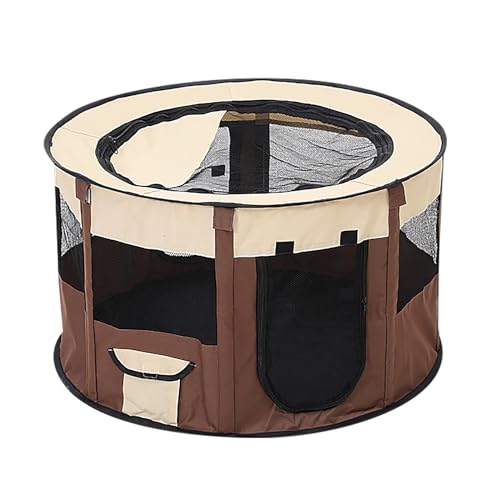 Tragbar Haustier Laufstall, Faltbar Welpen Laufstall Katze Laufstall, Hundehütte, Haustierzelt für Hunde,Zelt für Welpe Hund Katze Kaninchen Ideal für Indoor Outdoor Reisen (Oxford, Beige und Kaffee) von JIAHG