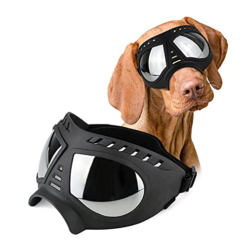 Hundebrille, mittlere oder große Hunde-Sonnenbrille, Anti-UV, wasserdicht, winddicht, schneefest, Augenschutz, Hundeskibrille für lange Schnauze Hunde (schwarz) von JIALI7SEC